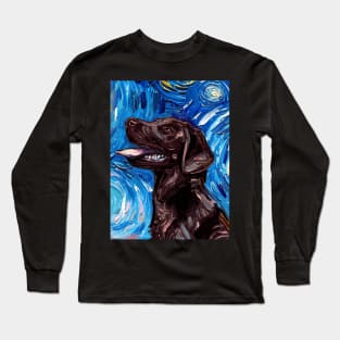 Chocolate Labrador Night (Portrait) Long Sleeve T-Shirt